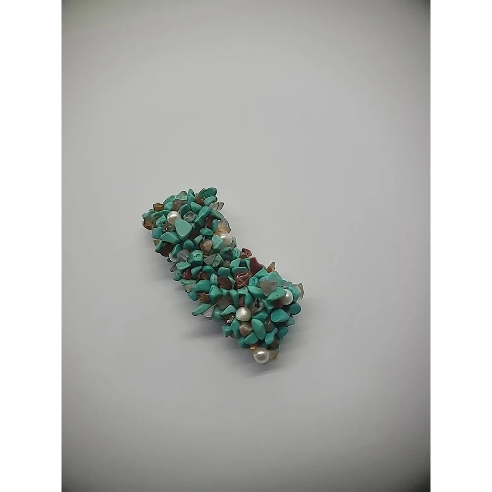 Vintage Bracelet Turquoise Amber Chip Beaded Stretch Jewelry Costume